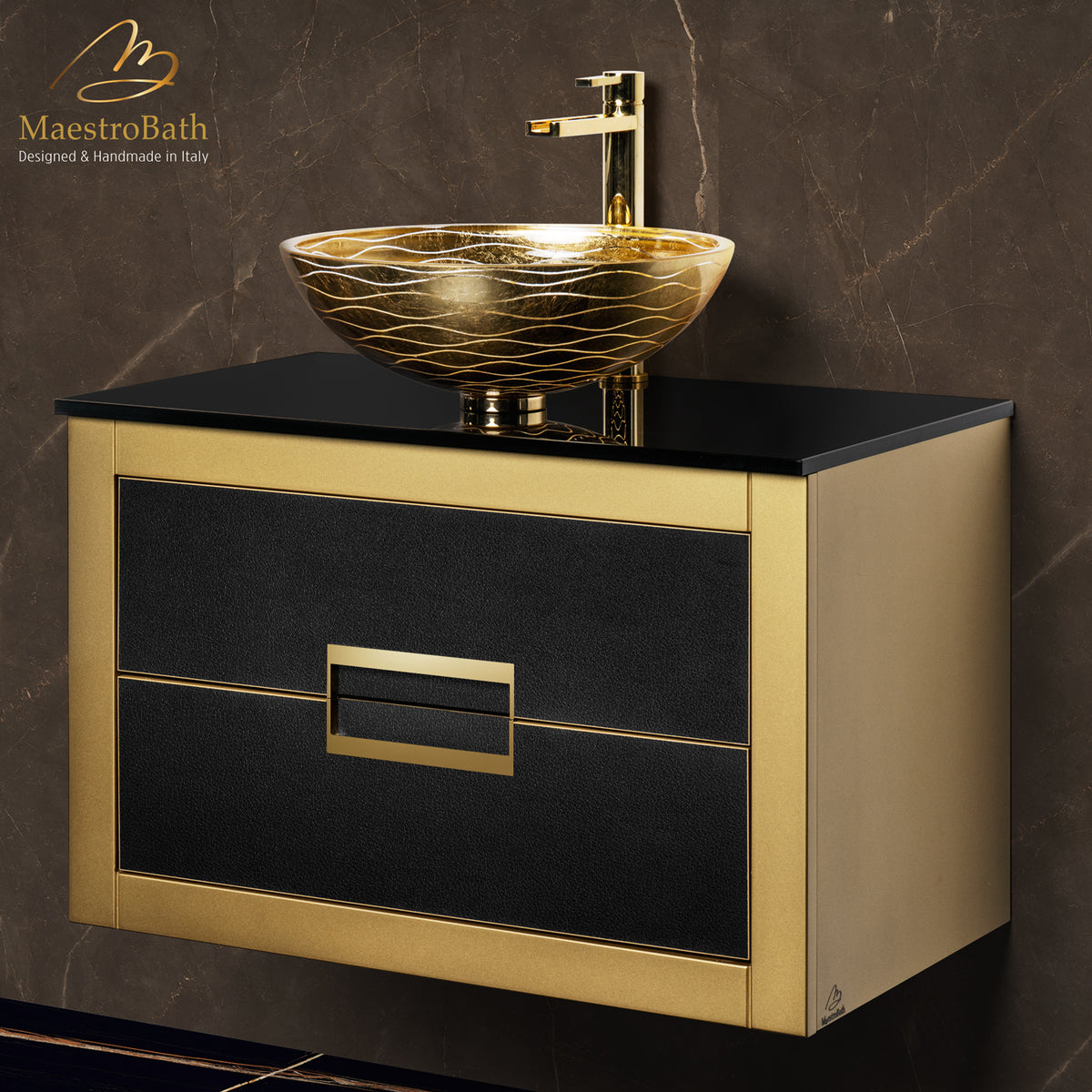 Danya Modern Bathroom Vanity, shown in black and gold, made of solid wood #Size_32"