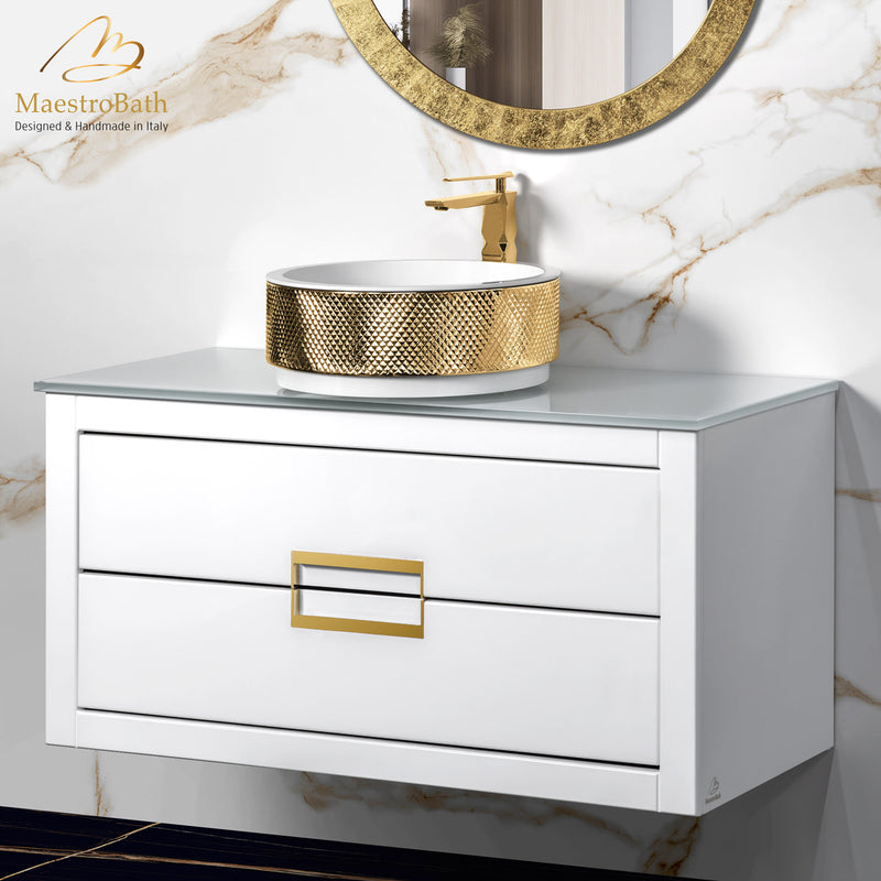 Danya 40 Inch Modern Bathroom Vanity | White & Gold