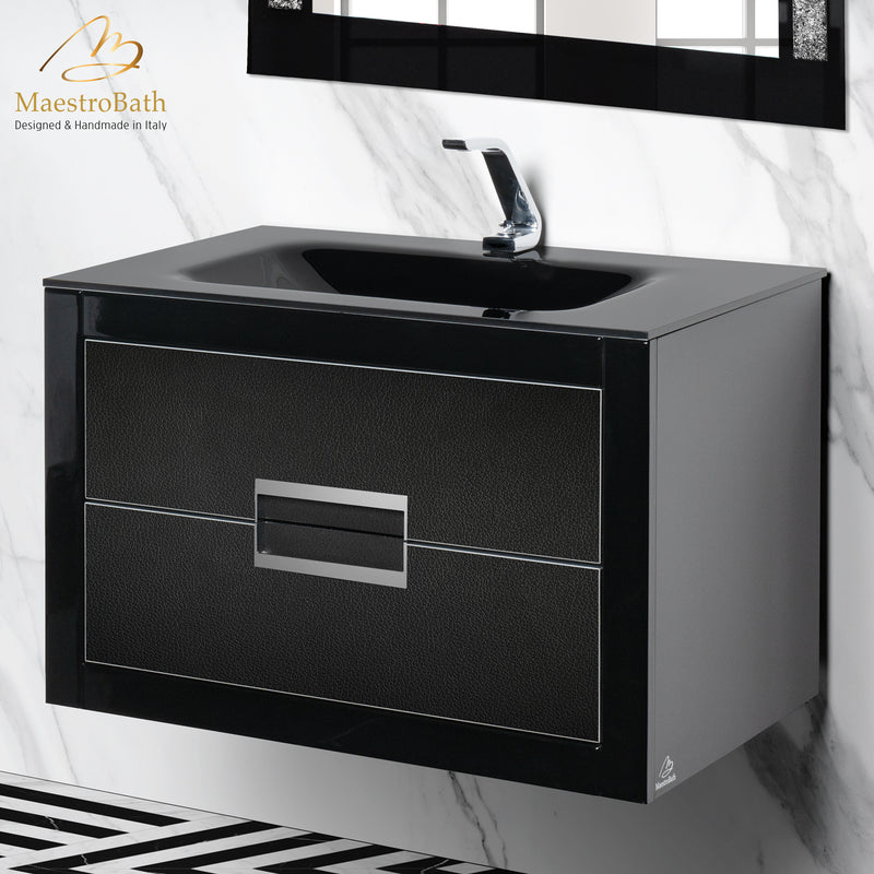 Danya 32 Inch Modern Bathroom Vanity | Black and Silver