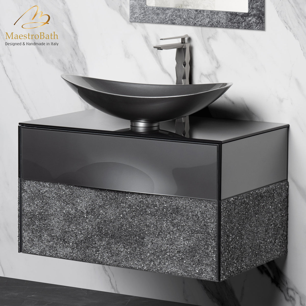 Eye Luxury Crystal Single Vanity, shown in silver, made of wood set with Murano crystals