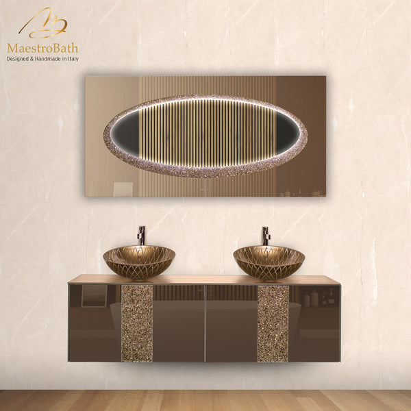 Luxury Crystal Glass Wallmount Bathroom Double Vanity | Bronze