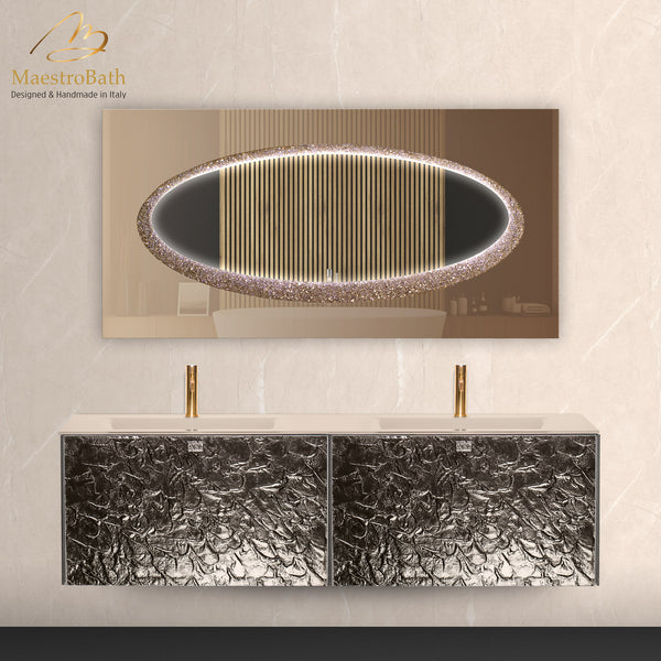 Luxury Murano Glass Wallmount Bathroom Double Vanity #color_bronze