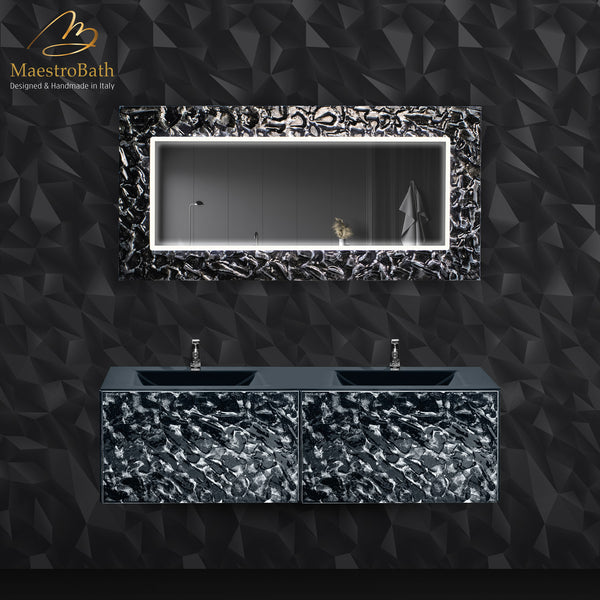 Luxury Wallmount Bathroom Double Vanity #color_grey-smoke silver