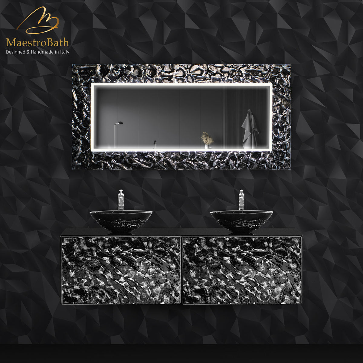Designer Murano Glass Wallmount Bathroom Double Vanity #size_63"
