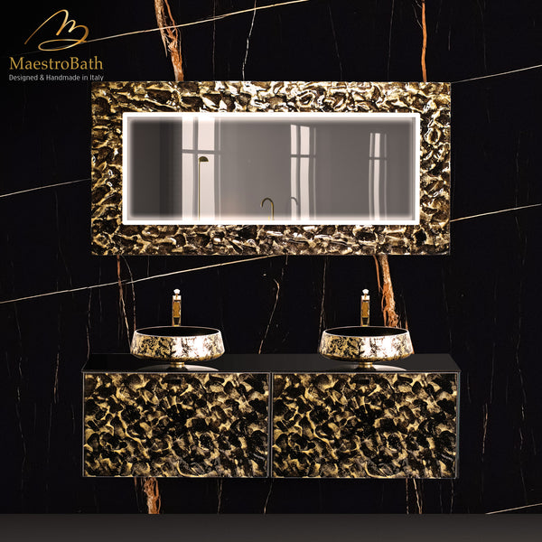 Luxury Murano Crystal Wallmount Bathroom Double Vanity #color_black and gold
