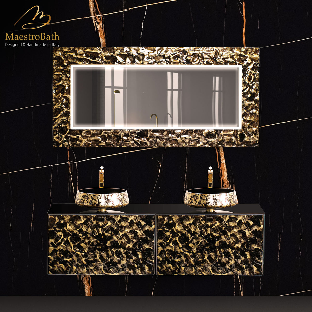 Designer Murano Glass Wallmount Bathroom Double Vanity #size_63"