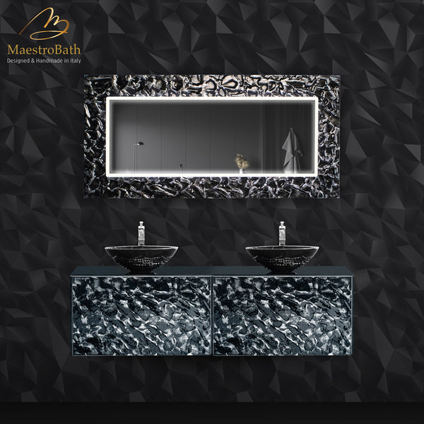 Designer Murano Glass Wallmount Bathroom Double Vanity #color_grey-smoke silver