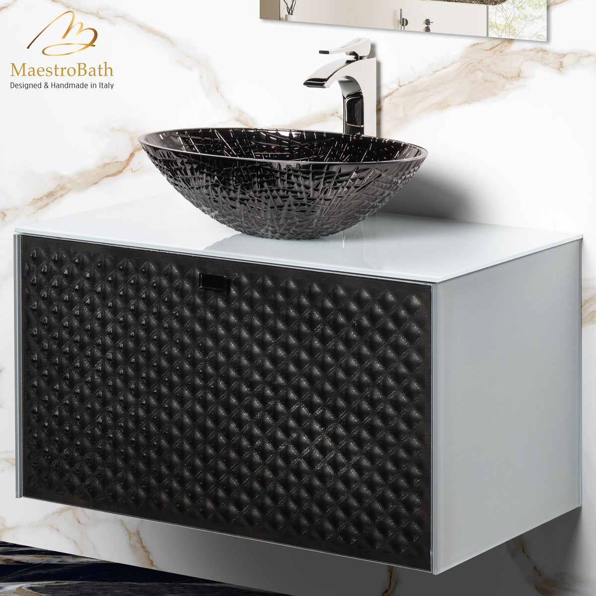 Lucent Luxury Crystal Silver Bronze Vanity, made of wood clad in Murano glass