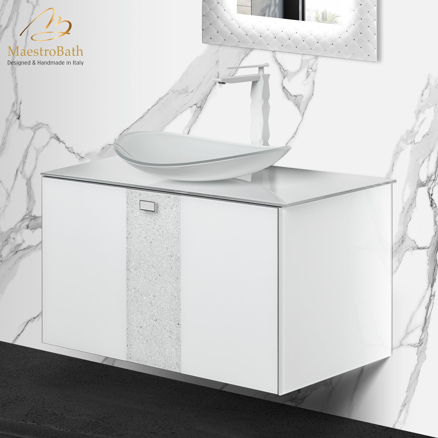 Luxury Crystal Glass Wallmount Bathroom Vanity | White #color_white