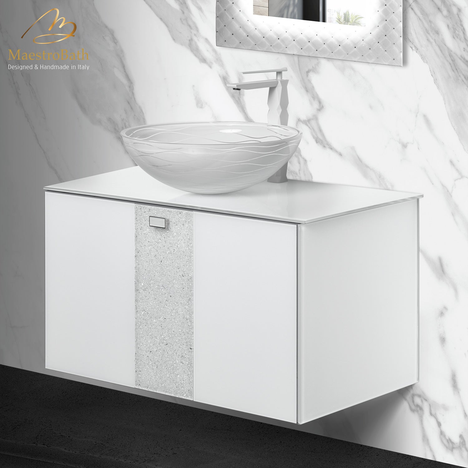 Luxury Crystal Glass Wallmount Bathroom Vanity | White #color_white