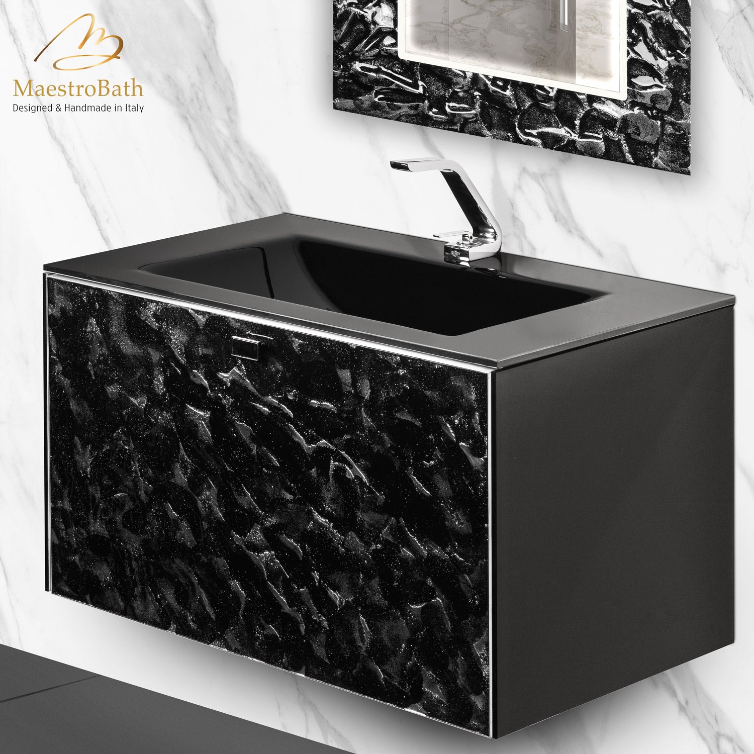 Luxury Murano Crystal Wallmount Bathroom Vanity #color_black and silver