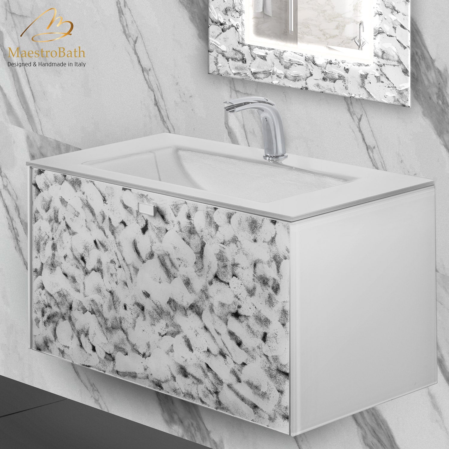 Luxury Murano Crystal Wallmount Bathroom Vanity #color_white and silver