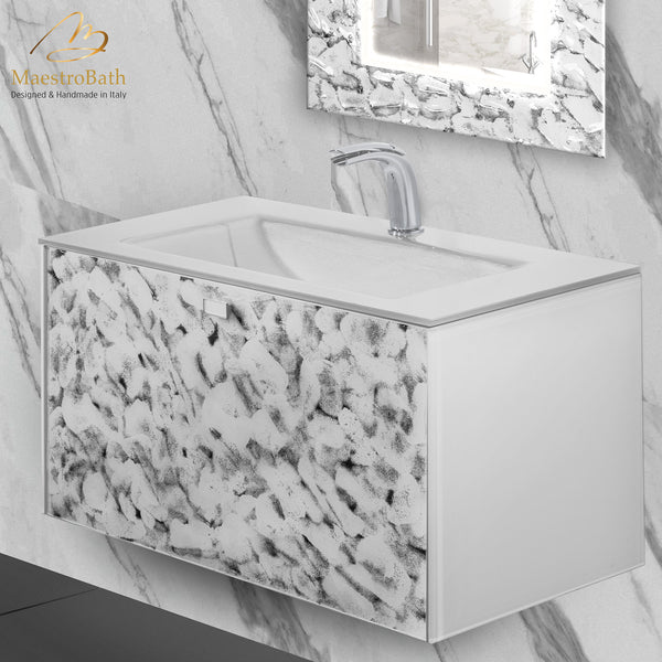 Luxury Wallmount Bathroom Vanity #color_white and silver