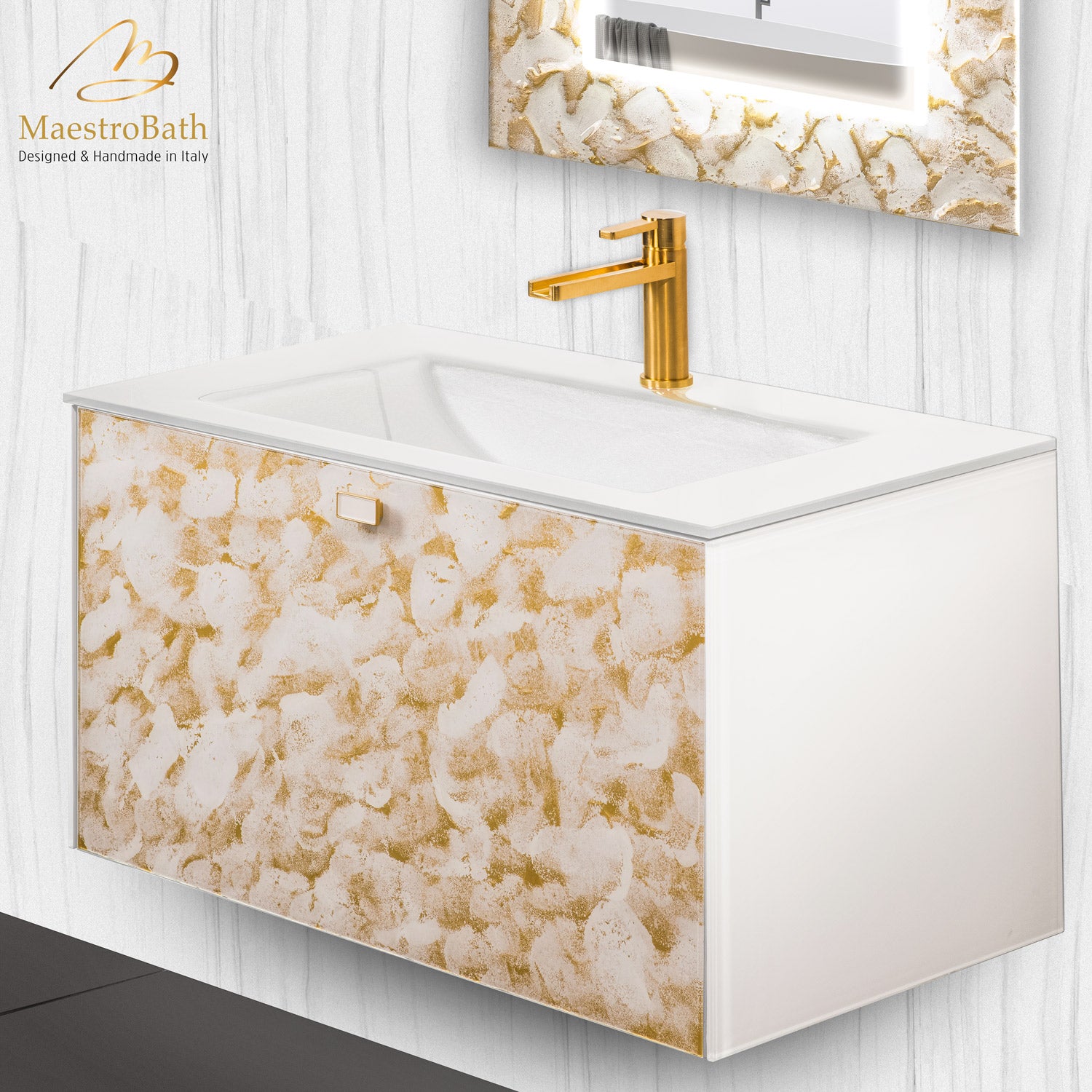 Luxury Murano Crystal Wallmount Bathroom Vanity #color_white and gold