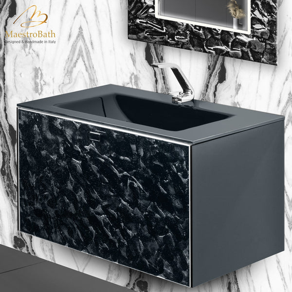 Luxury Murano Glass Wallmount Bathroom Vanity #color_grey-smoke silver
