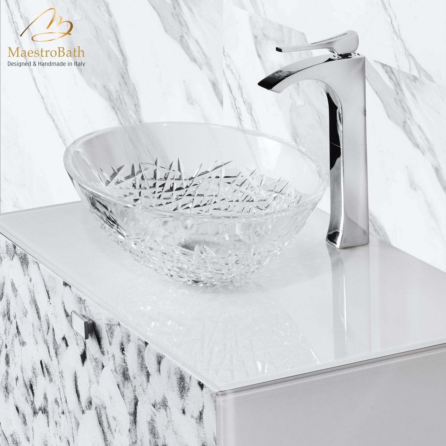 Luxury Murano Crystal Wallmount Bathroom Vanity #color_white and silver