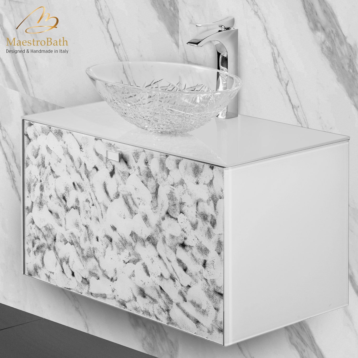 Luxury Murano Crystal Wallmount Bathroom Vanity #color_white and silver