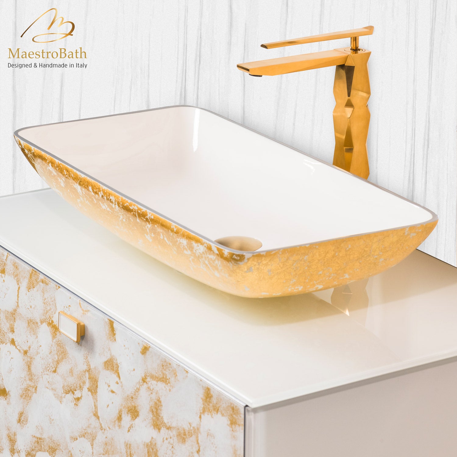 Luxury Murano Crystal Wallmount Bathroom Vanity #color_white and gold