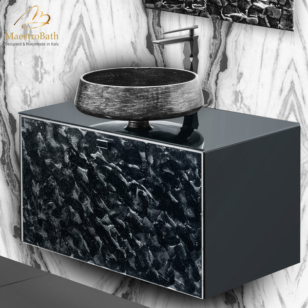 Luxury Murano Glass Wallmount Bathroom Vanity #color_grey-smoke silver