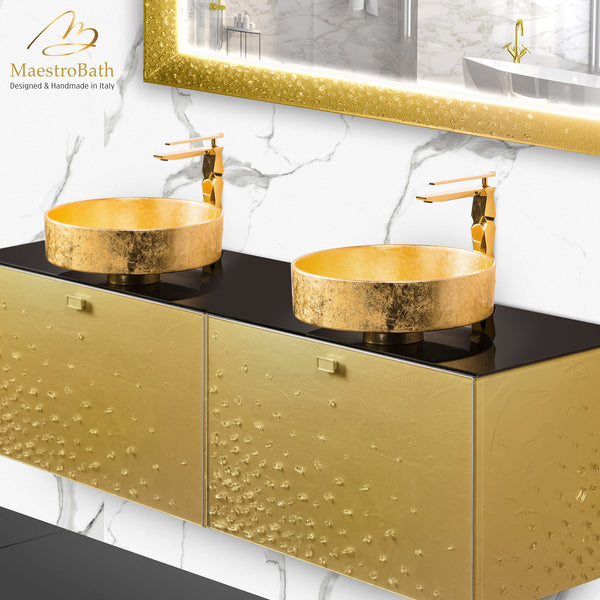 Luxury Crystal Wallmount Bathroom Double Vanity #color_gold