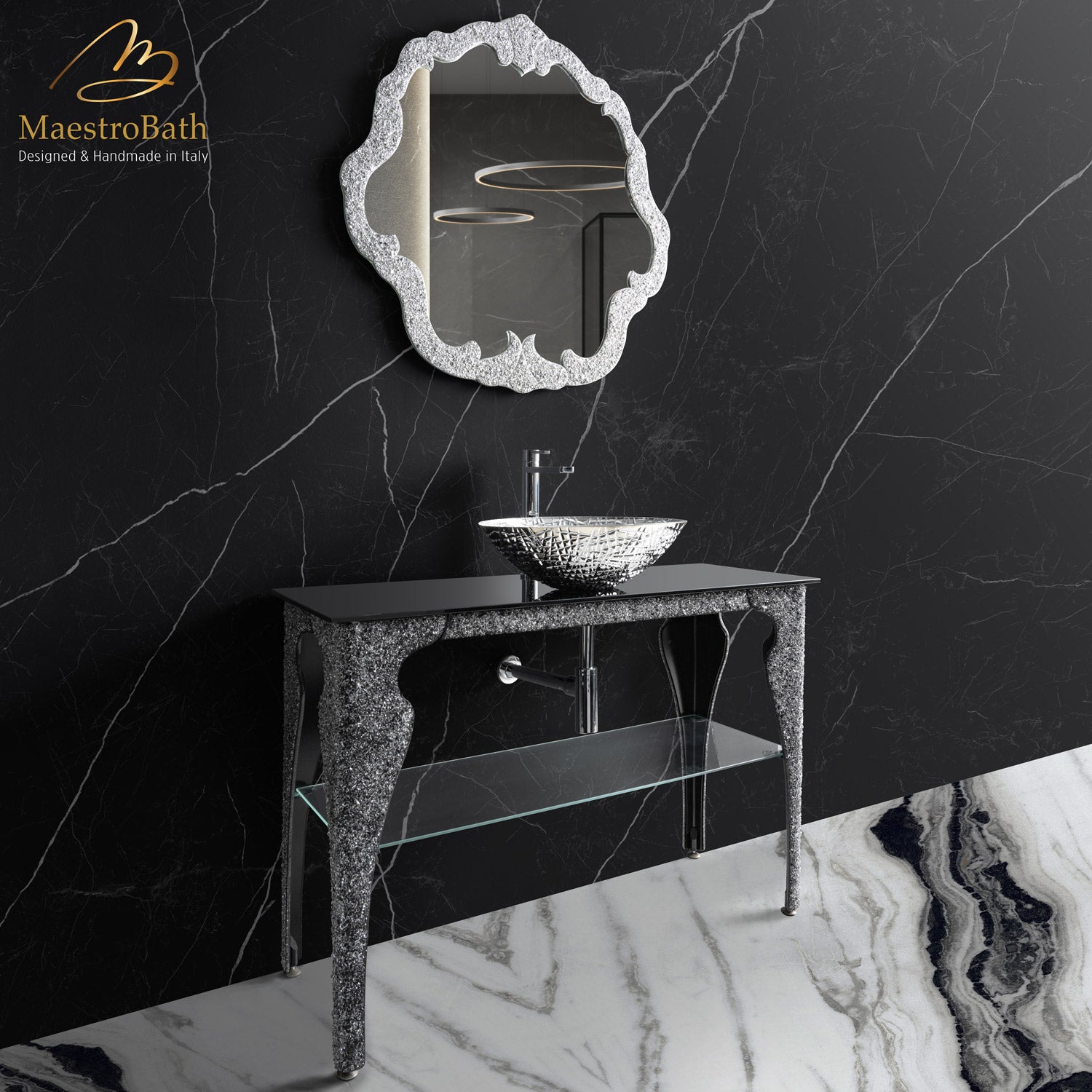 Onax Glass Handmade Luxury Console Mirror | Silver #color_silver