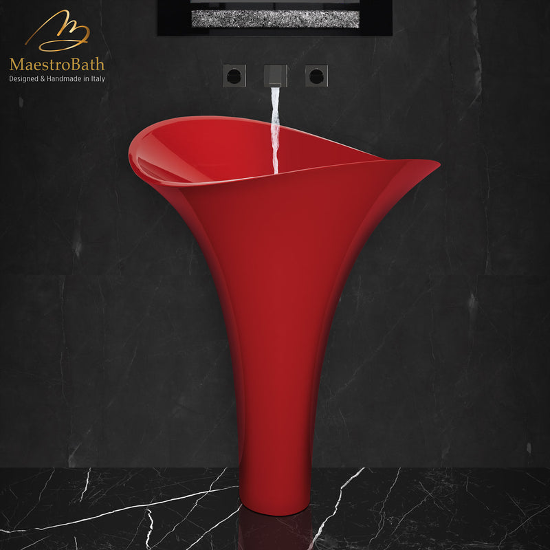 Calla Lily Modern Pedestal Sink | Red