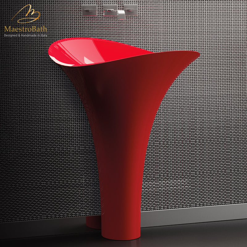 Calla Lily Modern Pedestal Sink | Red