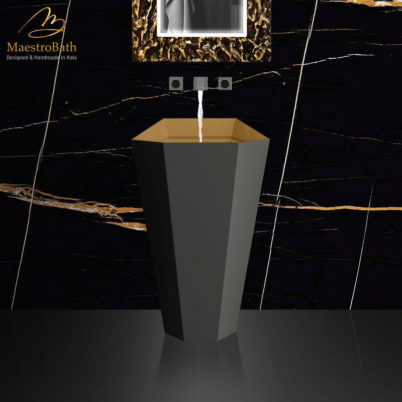 Hex Modern Pedestal Sink | Black and Gold