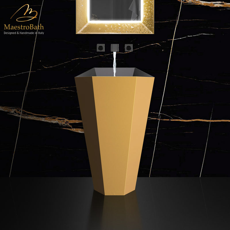 Hex Modern Pedestal Sink | Gold and Black