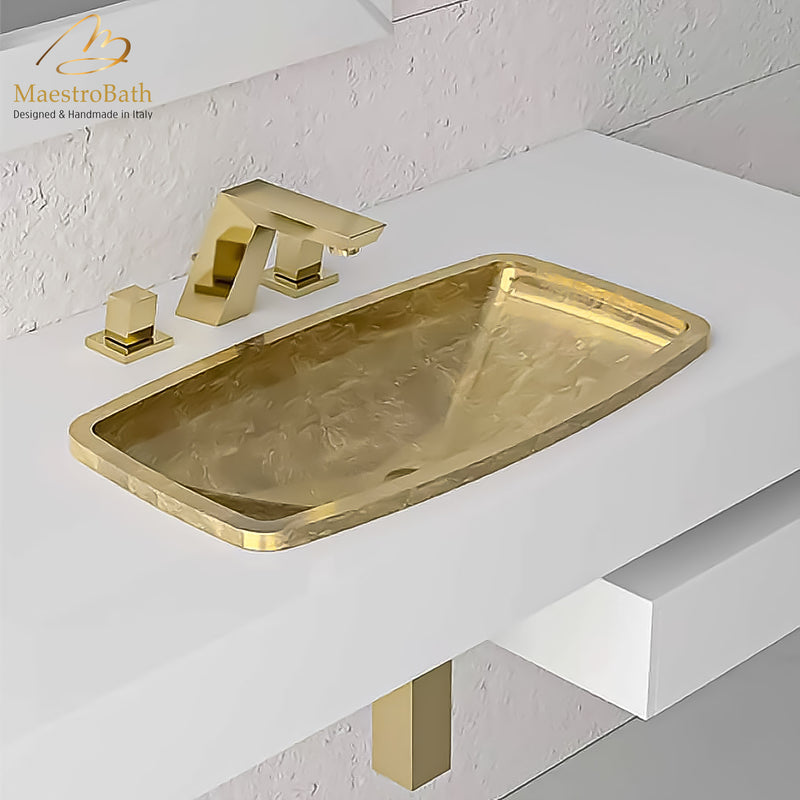 Rectangular Drop-In Bathroom Sink | Gold Leaf